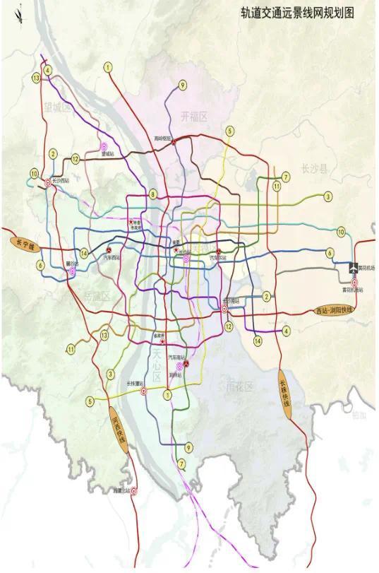 长沙不断加强的交通网络和城际联通,包括地铁远景规划和长株潭轨道