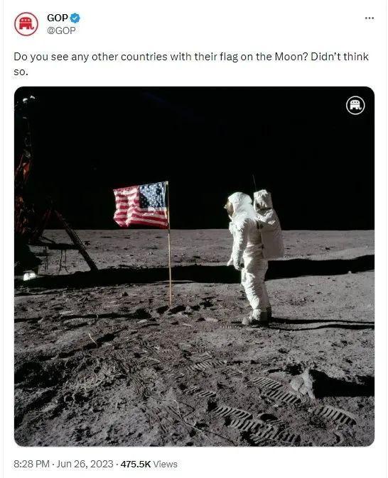 翻车了!美共和党炫耀“月球没其他国旗”，被网友贴五星红旗打脸