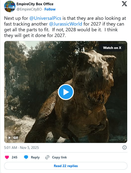 传《侏罗纪世界：重生》续集今秋开拍 寡姐回归
