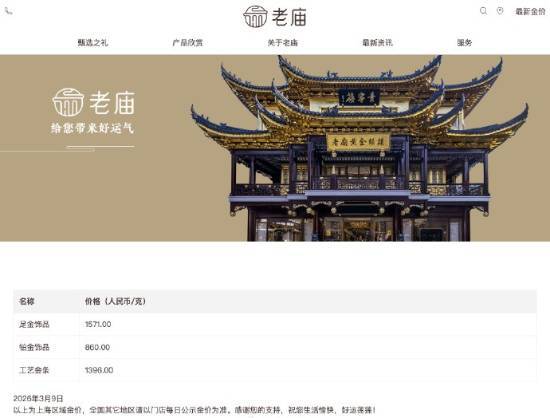 金饰克价跌到1571元