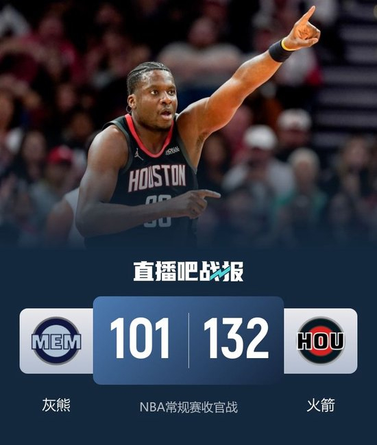 火箭132-101送灰熊8连败