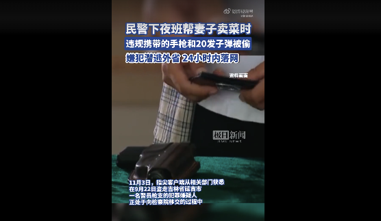 吉林一民警早市卖菜违规携带手枪被偷，嫌犯潜逃外省落网