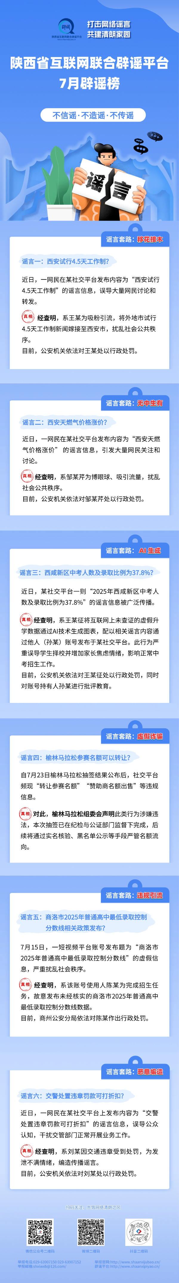陕西省互联网联合辟谣平台7月辟谣榜