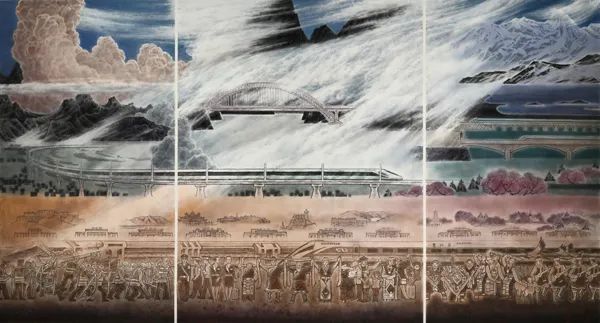 著名画家李冬作品《拉萨林芝铁路通车》，入选“第十四届全国美展”