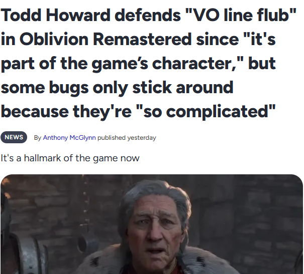 陶德谈《上古卷轴4》意外场外台词健在 无伤大雅也是个性