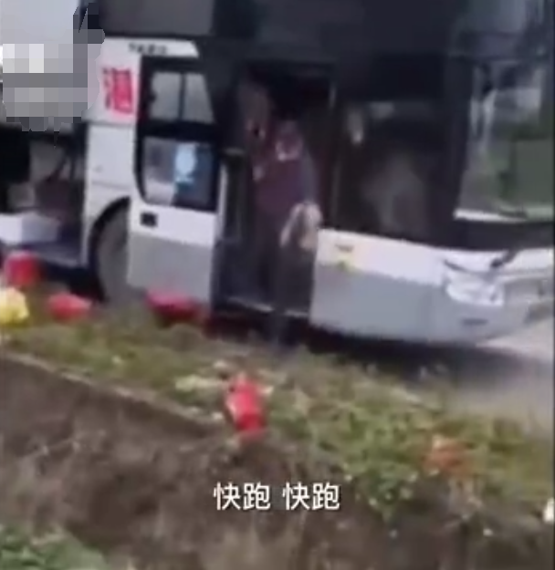 广东大巴起火 乘客提行李快速逃生