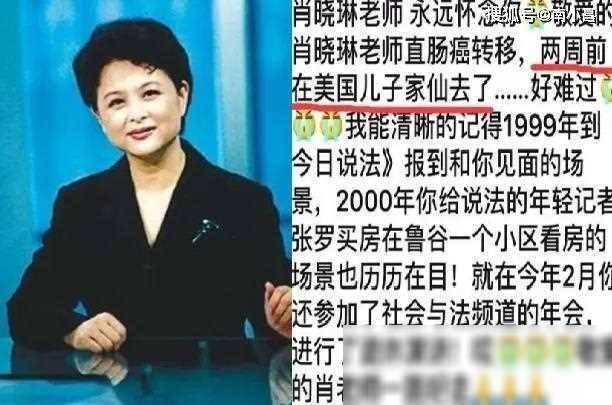 央视前主持肖晓琳：美儿媳陪伴离世，遗言引人深思