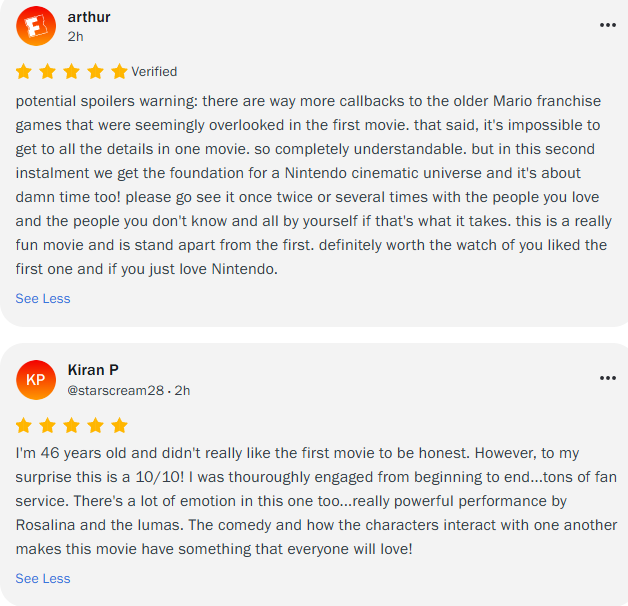 《超等马里奥星河》大电影大不雅众评分91%：情感满分 千里浸其中！