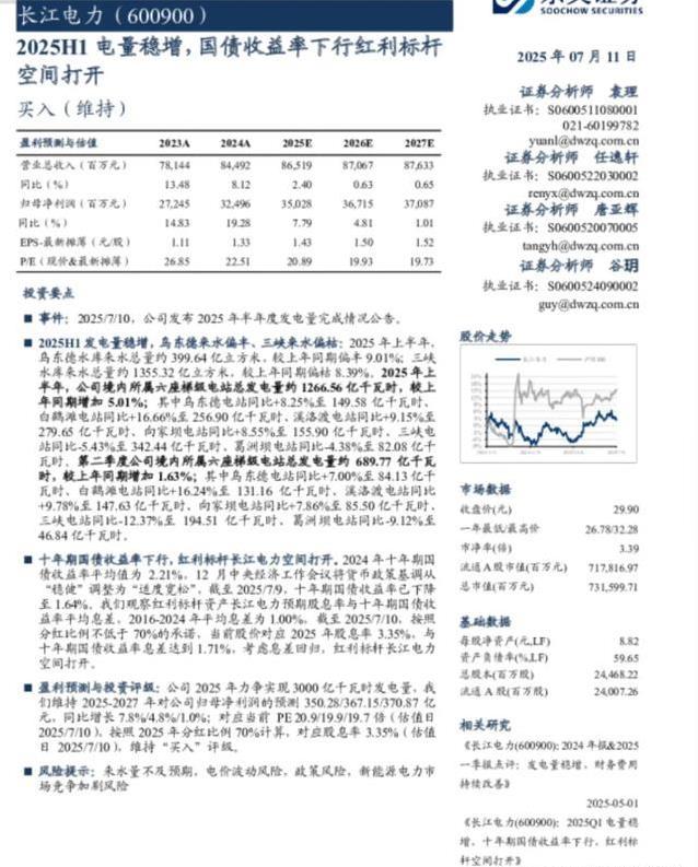 30元买长江电力，10年翻倍赚稳钱？