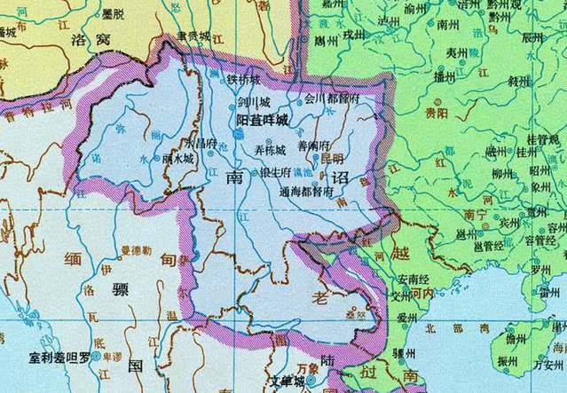 南诏所在位置示意图。来源/谭其骧《中国历史地图集》