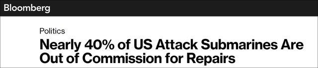 美近4成攻击核潜艇待修 美国海军49艘攻击型潜艇中有18艘已经停用