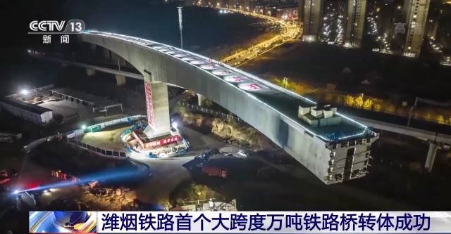 潍烟铁路首个大跨度万吨铁路桥转体成功