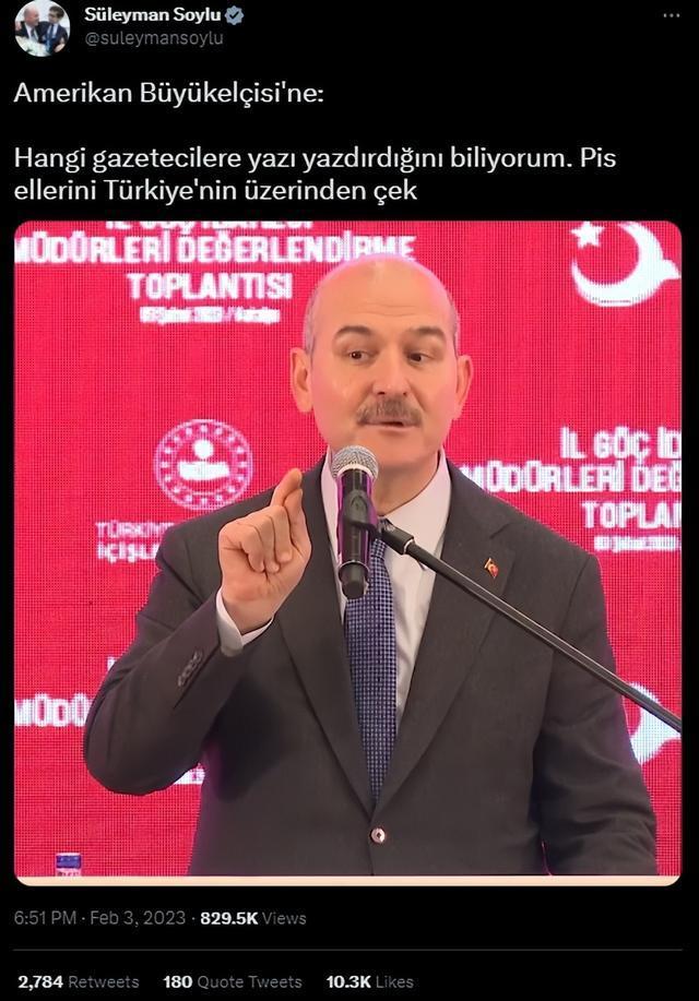 土耳其内政部长怒斥美国大使：把你脏手从土耳其拿开