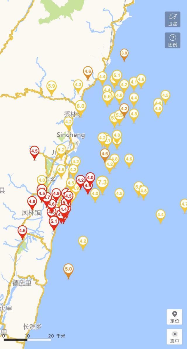 台湾花莲海域5.3级地震 震源深度20千米！最新消息