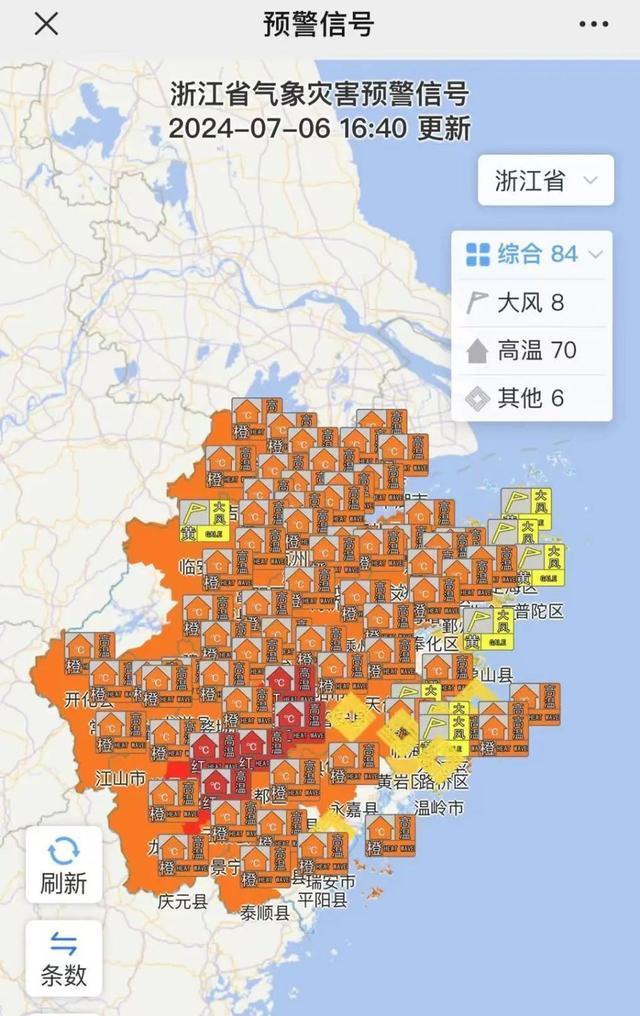 全国高温前10浙江占7位 今天浙江已经霸屏“热”榜了