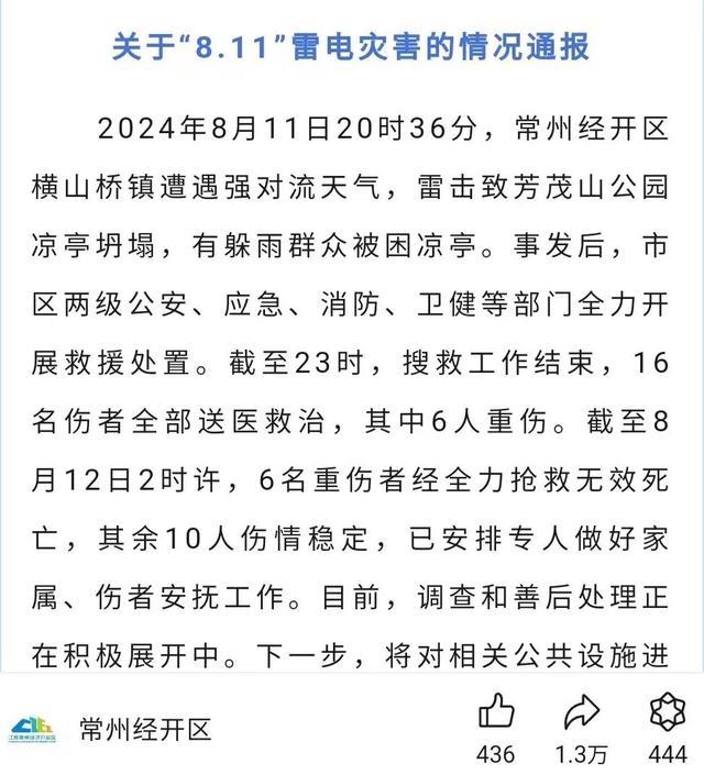 凉亭遭雷击致6死10伤!玩手机引发？