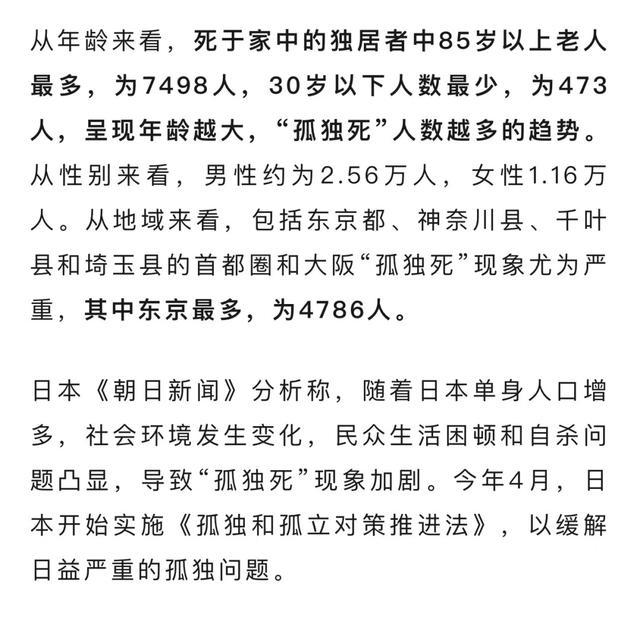 日本上半年超3万名独居者死于家中 老龄化加剧孤独死危机