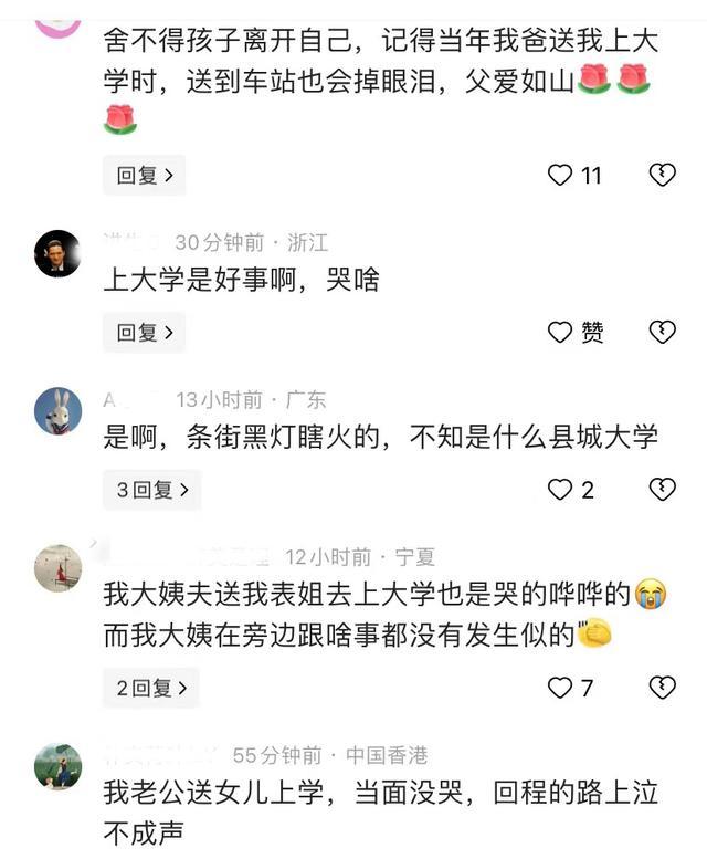 父亲送女儿外地上学哭成泪人 父爱如山，不舍别离