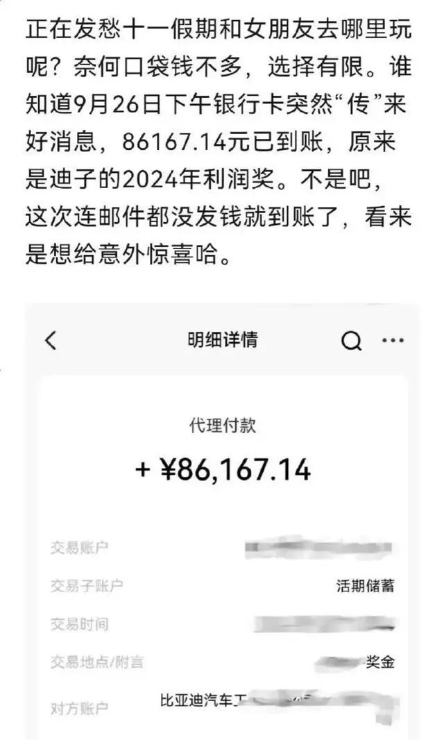 有员工卡里突然多了十余万 比亚迪：发放利润奖 ——业绩飙升的慷慨回馈