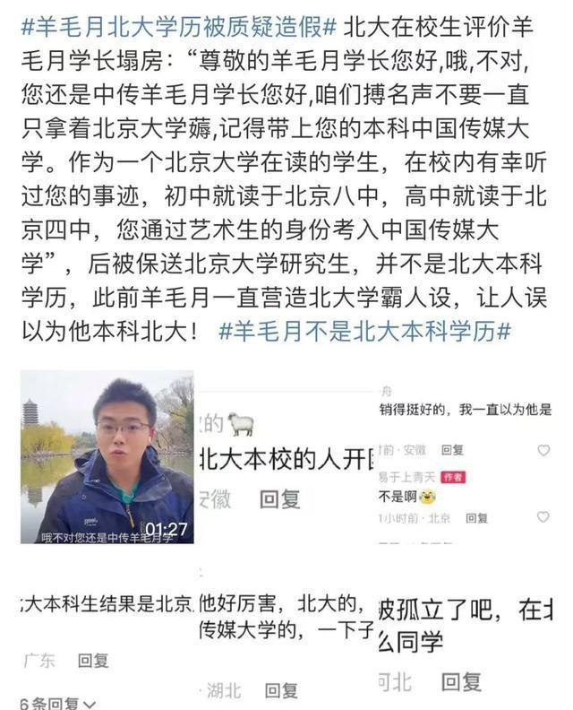 网红羊毛月北大学历被疑造假 学历真实性引发争议