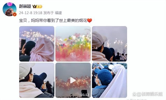 赵丽颖带儿子看烟花 母子侧脸超像