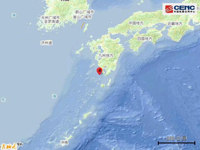 日本九州岛附近发生6.2级左右地震