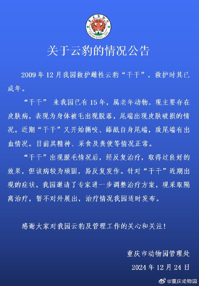 重庆动物园通报云豹健康情况