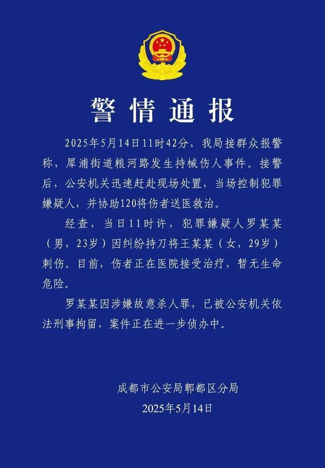 成都23歲男子持械傷人被刑拘 因糾紛行兇