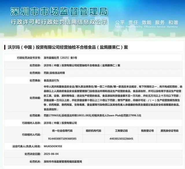 沃爾瑪因售賣不合格食品被罰
