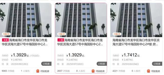 海口中海国际中心37套房产被法拍，浙江一国企“抄底”拿下 黄金地段资产易主