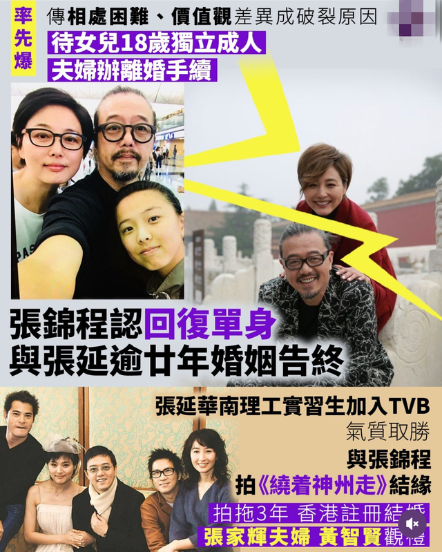 56岁内地演员张延离婚，22年前嫁港星张锦程，育有一女但长期分居 为女儿维持婚姻多年