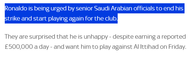 曝沙特足球高层预测C罗将猖狂罢赛 高薪特权未平静