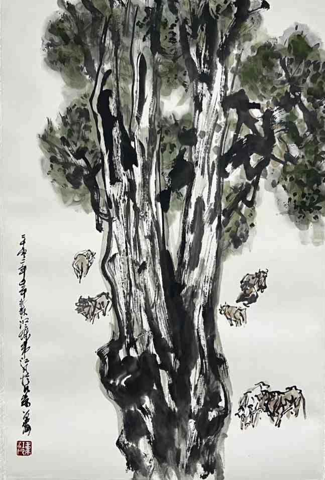 《晴荫牧牛》69x45cm 韦江凡