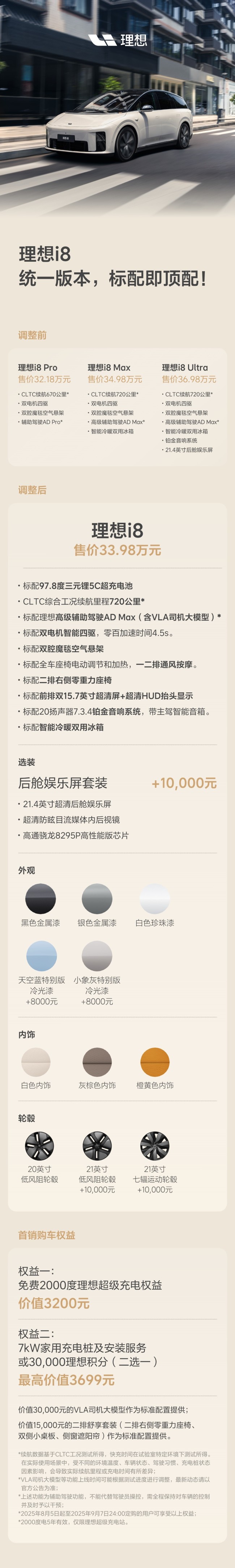 理想 i8 纯电 SUV 统一配置后均采用宁德时代提供的 97.8 千瓦时三元锂电池