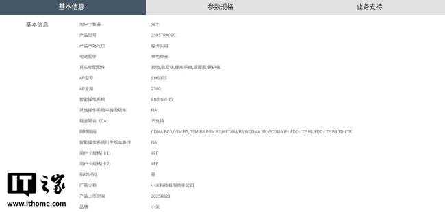 小米 REDMI Note 15R 手机现身中国电信终端产品库：7000mAh 电池、骁龙 695 处理器