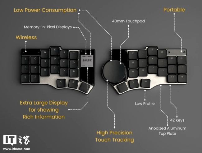 Toucan 机械键盘亮相：分体式人体工学键位，自带圆形触摸板、显示屏