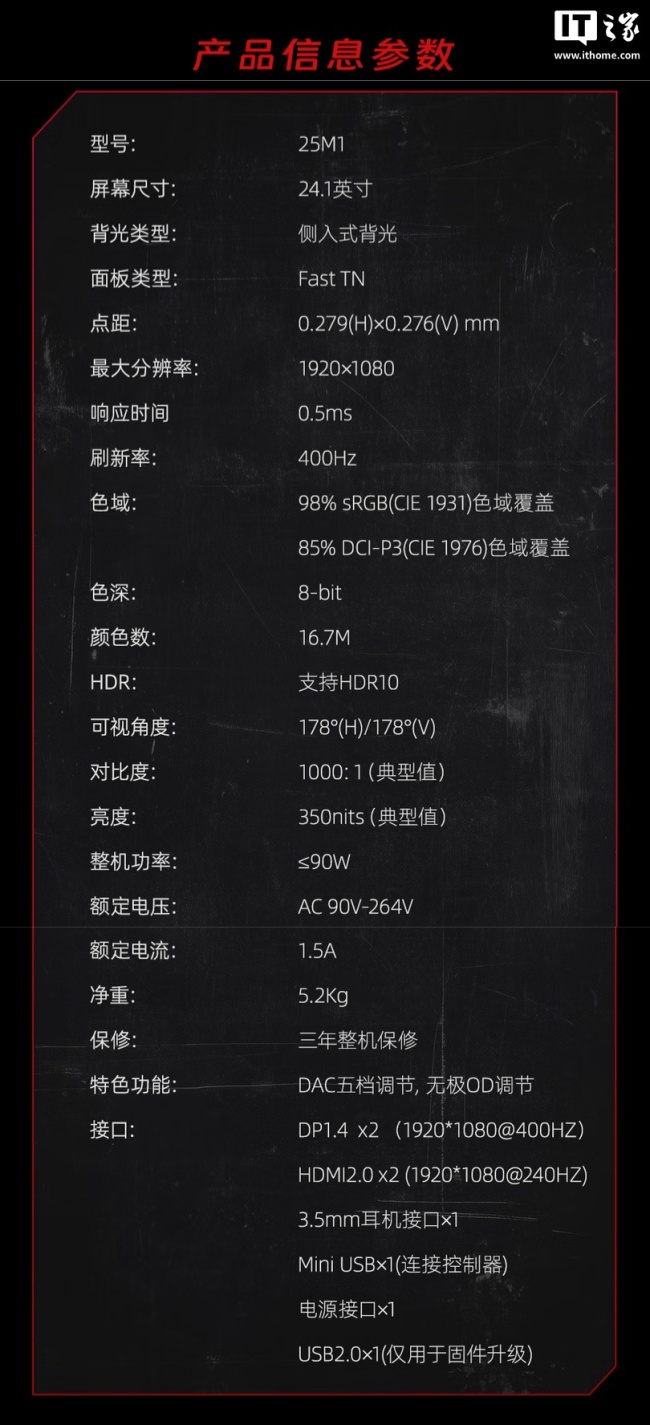 1080P 400Hz 内置电源，KTC 推出 24.1 英寸显示器“大师 25M1”