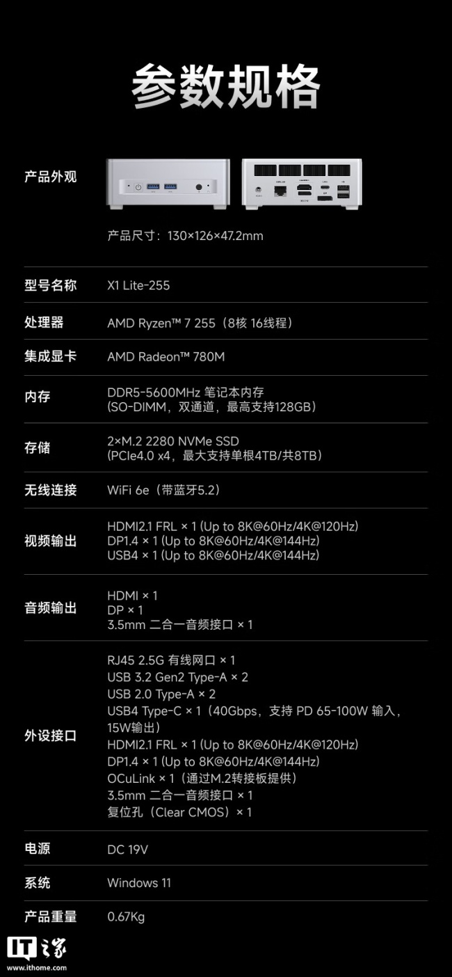铭凡 X1 Lite-255 迷你主机发布:AMD Ryzen 7 255 处理器、0.84L 体积,1999 元起