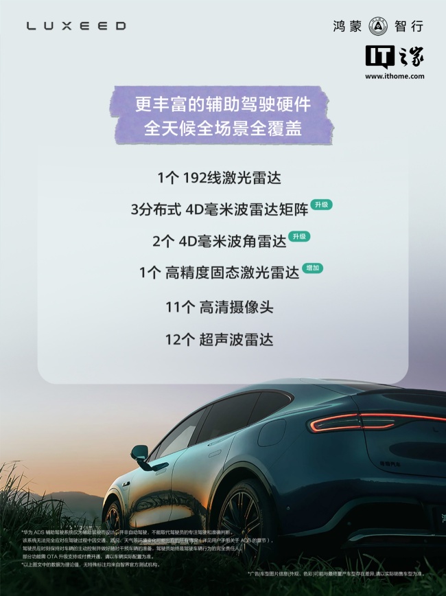 鸿蒙智行智界 R7 轿跑 SUV 辅助驾驶硬件升级亮点公布,支持负向 / 悬空 / 异形障碍物识别能力