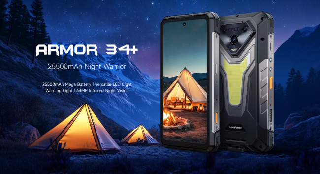 Ulefone 推出新款三防手机 Armor 34 Pro+：150 流明 100 英寸投影、25500mAh 电池