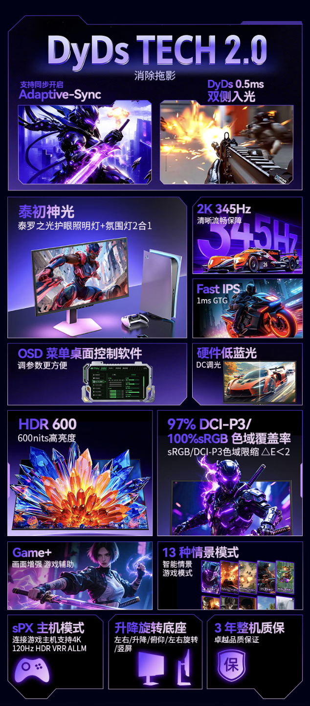 泰坦军团“X276S+”27 英寸显示器开售:2K 345Hz,1499 元