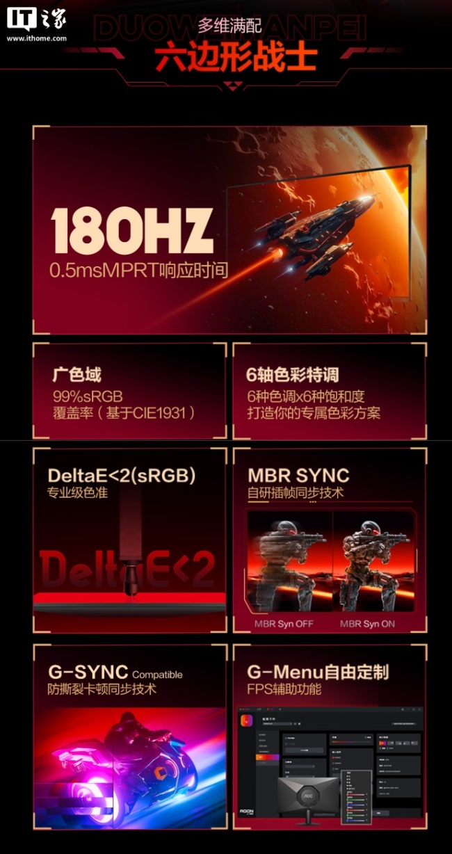 AOC 25G51F 显示器开售：24.5 英寸 1080P 180Hz IPS 面板，529 元