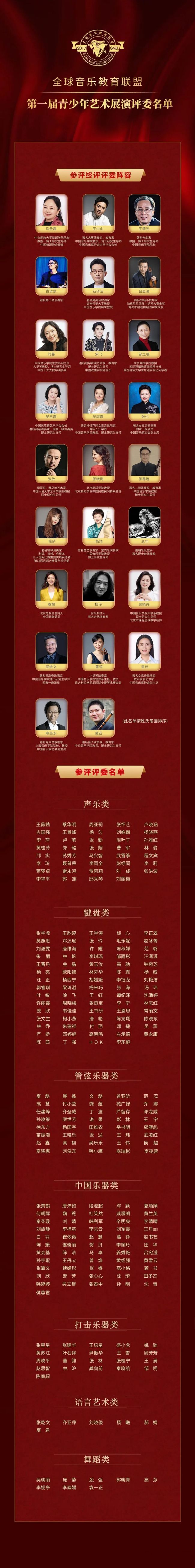 全球音乐教育联盟第一届青少年艺术展演评委名单