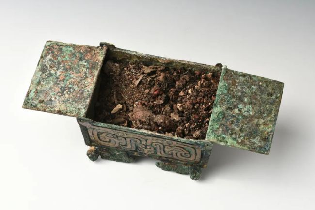 垣曲北白鹅墓地出土的微型铜盒和铜盒内的残留物