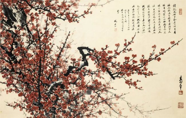 董寿平 《红梅颂》67.5×104cm 纸本设色 1973年 清华大学艺术博物馆藏