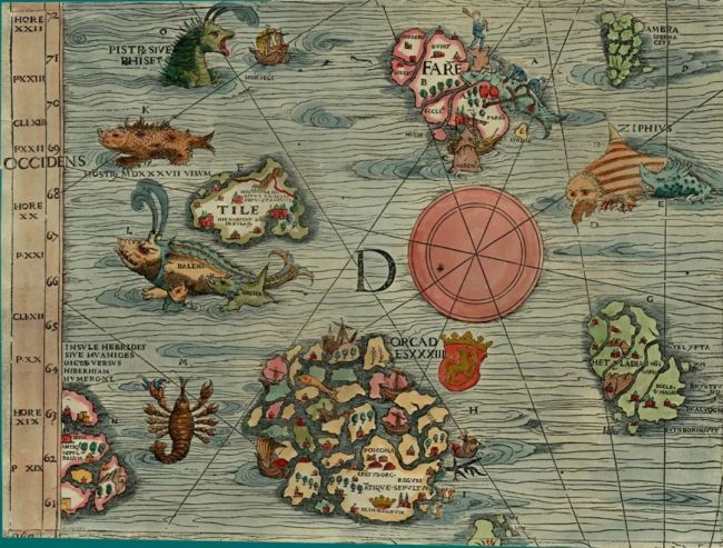 16世纪欧洲人绘制的北欧地图中的海怪（局部）