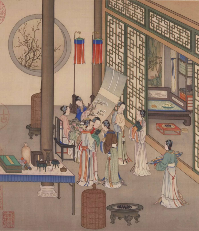 清代 陳枚 《月曼清遊圖》之“圍爐博古” 北京故宮博物院藏