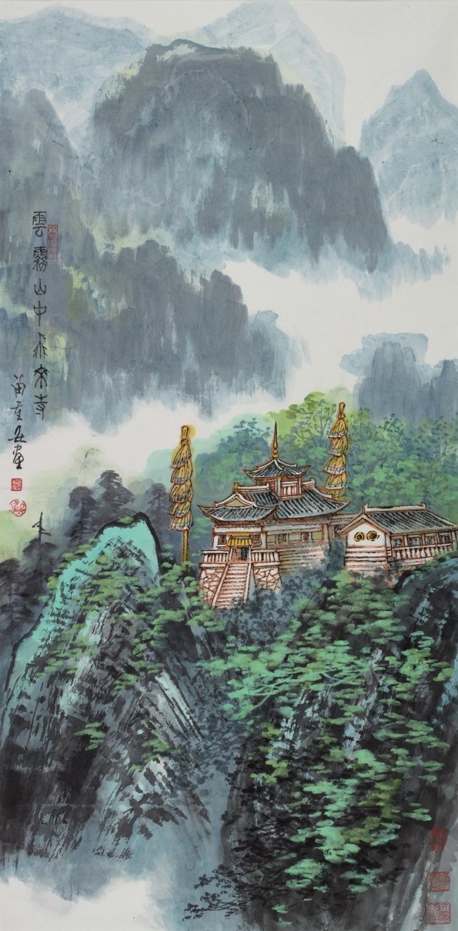 《云雾山中飞来寺》68cm x 136cm