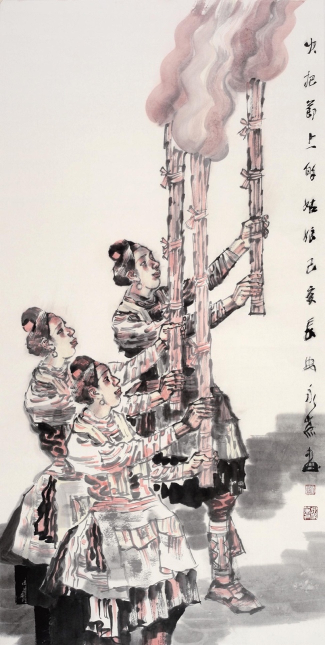 《火把节上的姑娘》136cm x 68cm