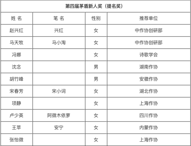 第四届茅盾新人奖/子奖项